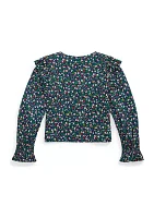 Girls 7-16 Floral Ruffled Cotton-Modal Top