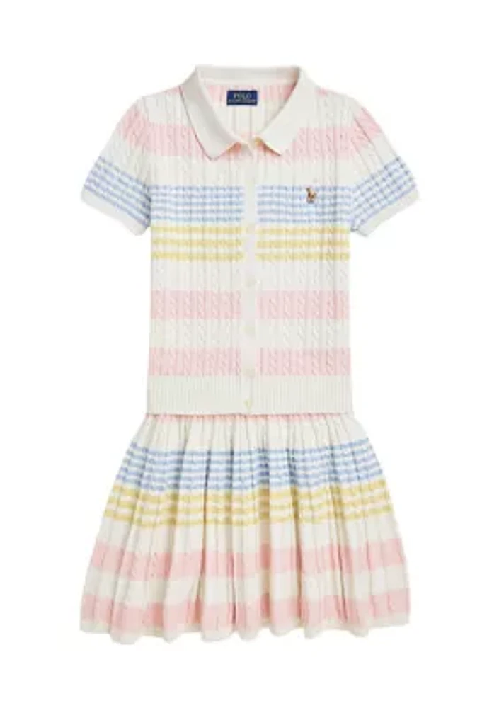 Girls 7-16 Striped Cotton Cardigan & Skirt Set