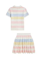 Girls 7-16 Striped Cotton Cardigan & Skirt Set