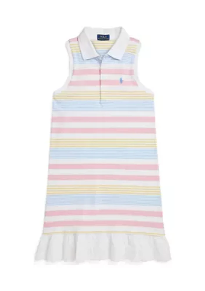 Girls 7-16 Striped Stretch Mesh Polo Dress