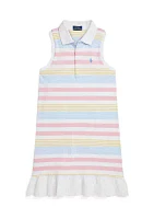 Girls 7-16 Striped Stretch Mesh Polo Dress