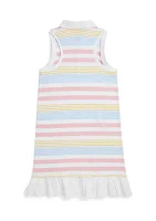 Girls 7-16 Striped Stretch Mesh Polo Dress