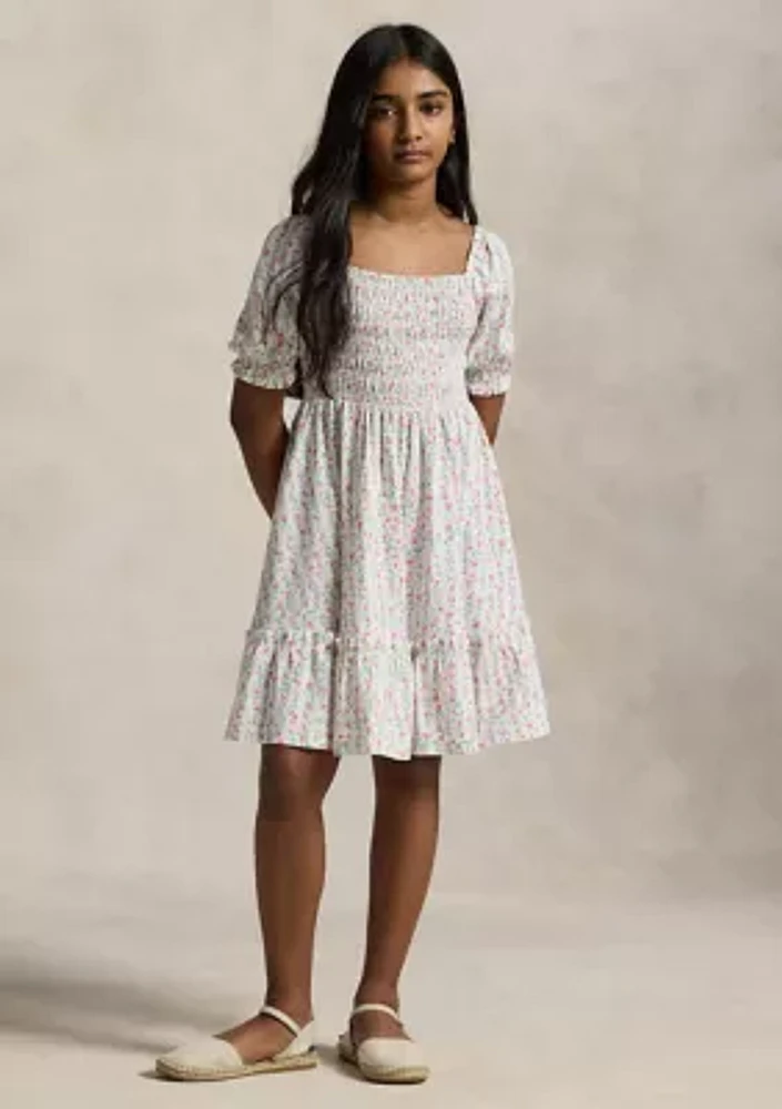 Girls 7-16 Floral Smocked Cotton Jersey Dress