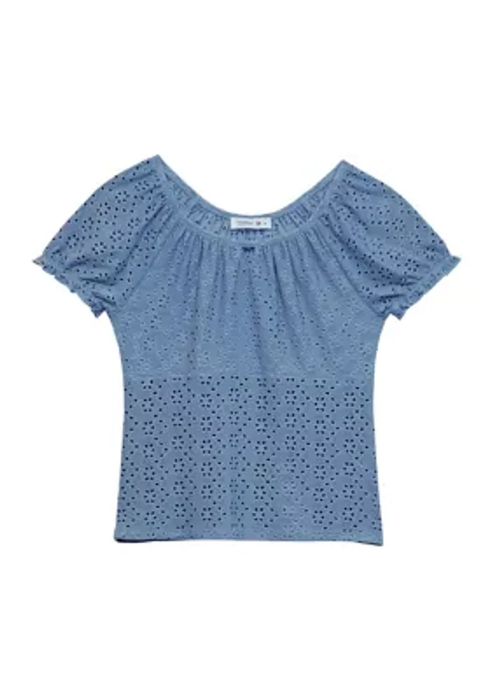 Girls 7-16 Knit Eyelet Emma Top