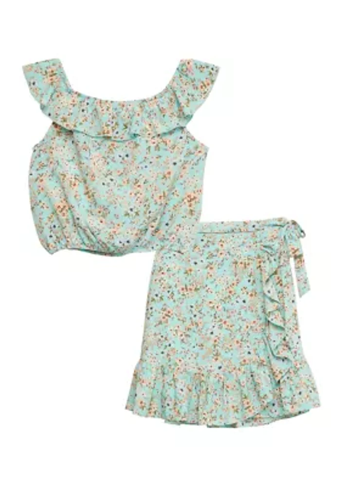 Girls 7-16 Printed Top and Skirt Set