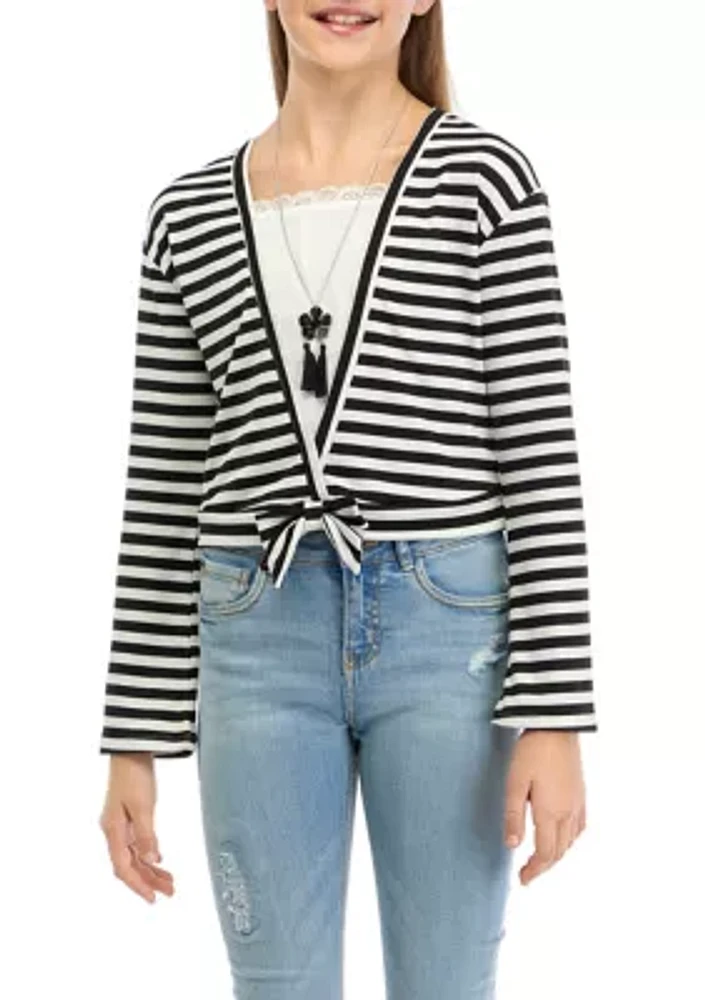 Girls 7-16 Striped Wrap Front Top