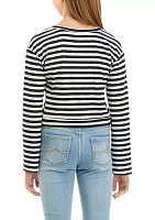 Girls 7-16 Striped Wrap Front Top