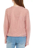 Girls 7-16 Crochet Knit Cardigan