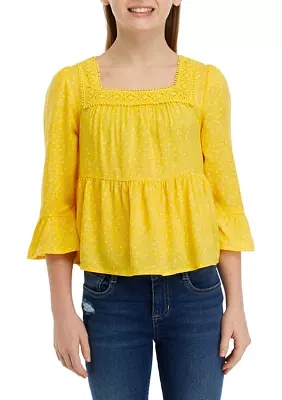 Girls 7-16 Square Neck Crochet Blouse