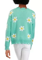 Girls 7-16 Long Sleeve V-Neck Frayed Hem Sweater