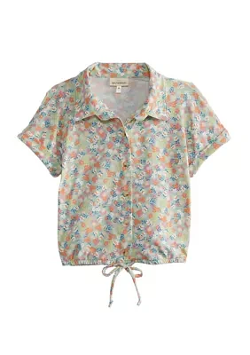 Girls 7-16 Floral Tie Front Woven Shirt
