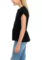 Girls 7-16 Short Dolman Sleeve Top with Asymmetrical Peplum Hem