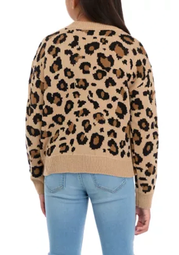 Girls 7-16 Animal Printed Crew Neck Sweater