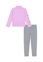 Girls 4-6x 1/4 Zip Printed Sleeve Pullover and Leggings Set