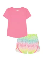 Girls 4-6x Pink Logo T-Shirt with Rainbow Print Shorts