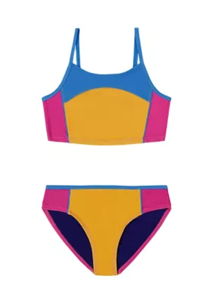 Girls 4-6x Color Blocked Two Piece Swimsuit