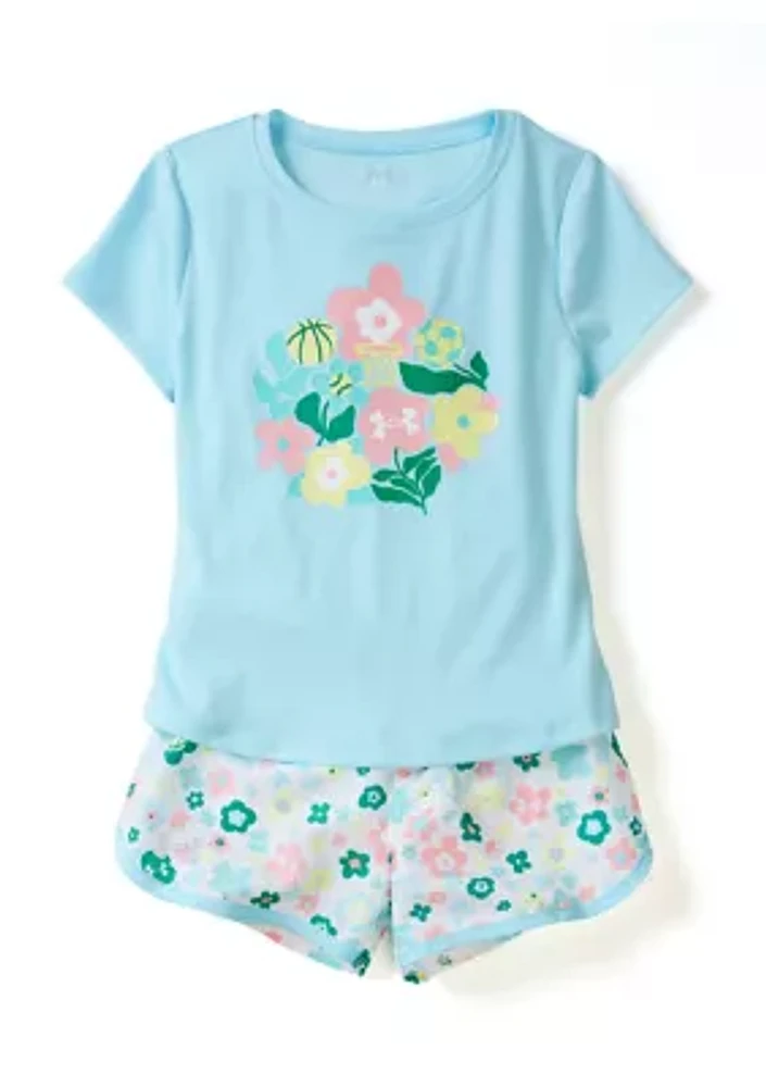 Girls 4-6x Ditsy Flower Party Graphic T-Shirt and Printed Shorts Set