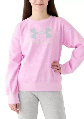 Girls 7-16 Allover Print Crew Neck Pullover