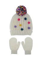 Toddler Girls All Over Poms Beanie and Gloves Set