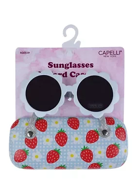 Girls Gingham Strawberries Sunglasses and Case Set