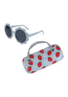 Girls Gingham Strawberries Sunglasses and Case Set