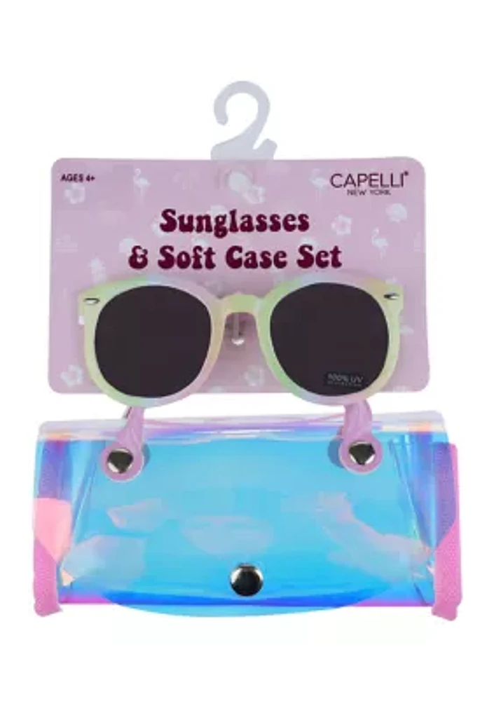 Girls Holographic Sunglasses and Case with Handles Set