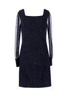 Girls 7-16 Glitter Knit Sheer Sleeve Dress