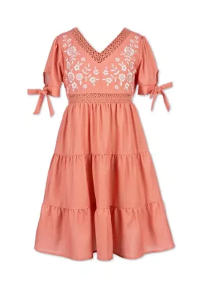 Girls 7-16 Embroidered Tiered Dress