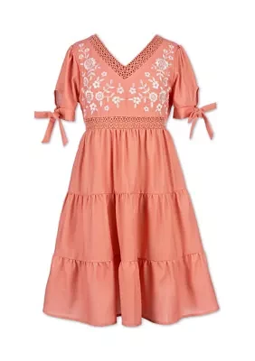 Girls 7-16 Embroidered Tiered Dress