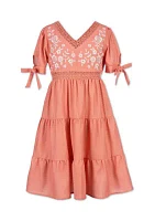 Girls 7-16 Embroidered Tiered Dress