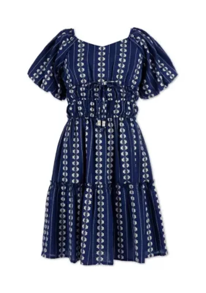 Girls 7-16 Navy Embroidered Dress