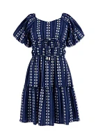 Girls 7-16 Navy Embroidered Dress