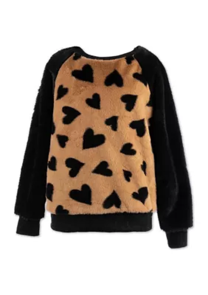 Girls 4-6x Heart Printed Fur Sweater