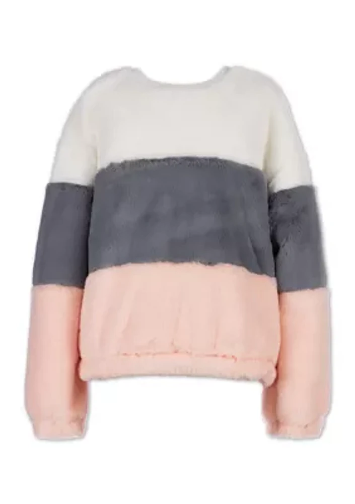 Girls 7-16 Color Blocked Fur Sweater