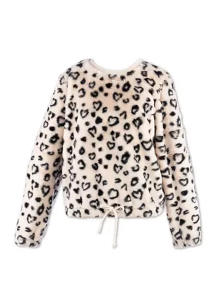 Girls 4-6x Leopard Hearts Fur Printed Sweater