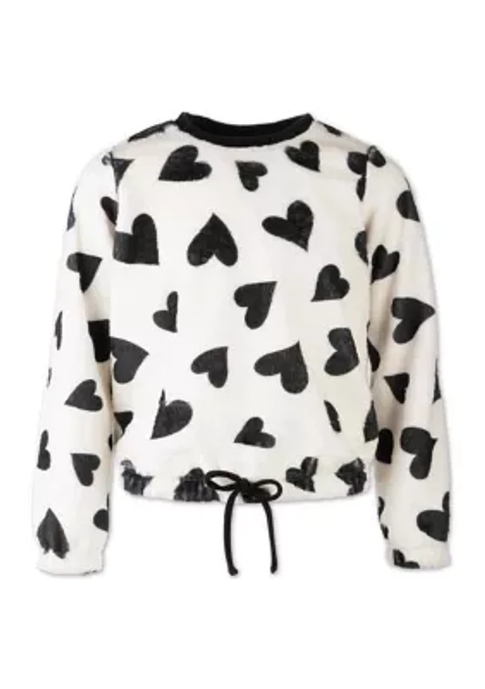 Girls 7-16 Heart Printed Fur Sweater