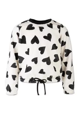 Girls 7-16 Heart Printed Fur Sweater