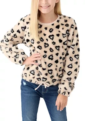 Girls 7-16 Leopard Printed Fur Pullover