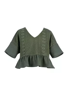 Girls 7-16 Crochet Knit Peplum Top