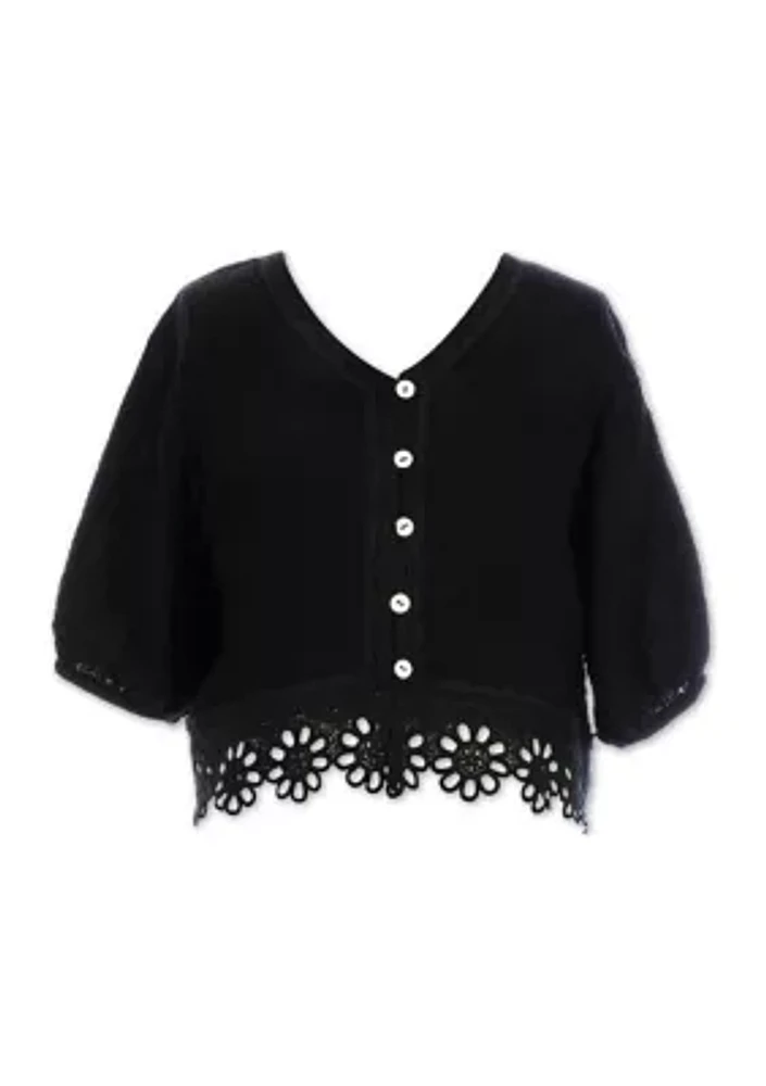 Girls 7-16 Daisy Crochet Hem Top