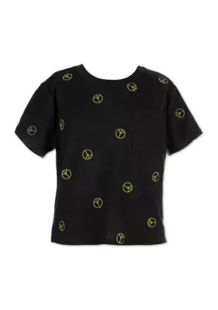 Girls 7-16 Embroidered Printed T-Shirt