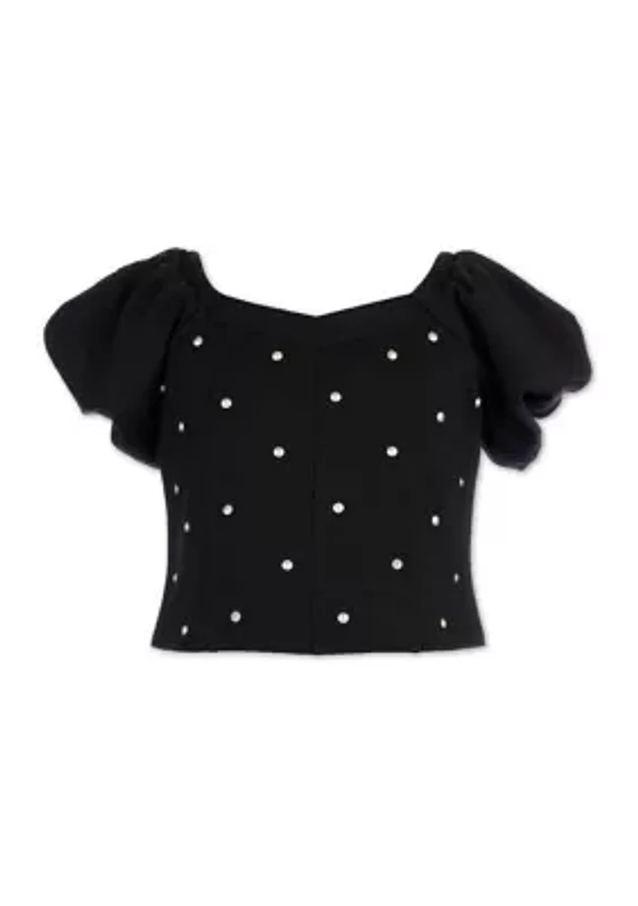 Girls 7-16 Stretch Dot Printed Top