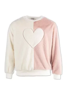 Girls 7-16 Heart Icon Fur Sweater