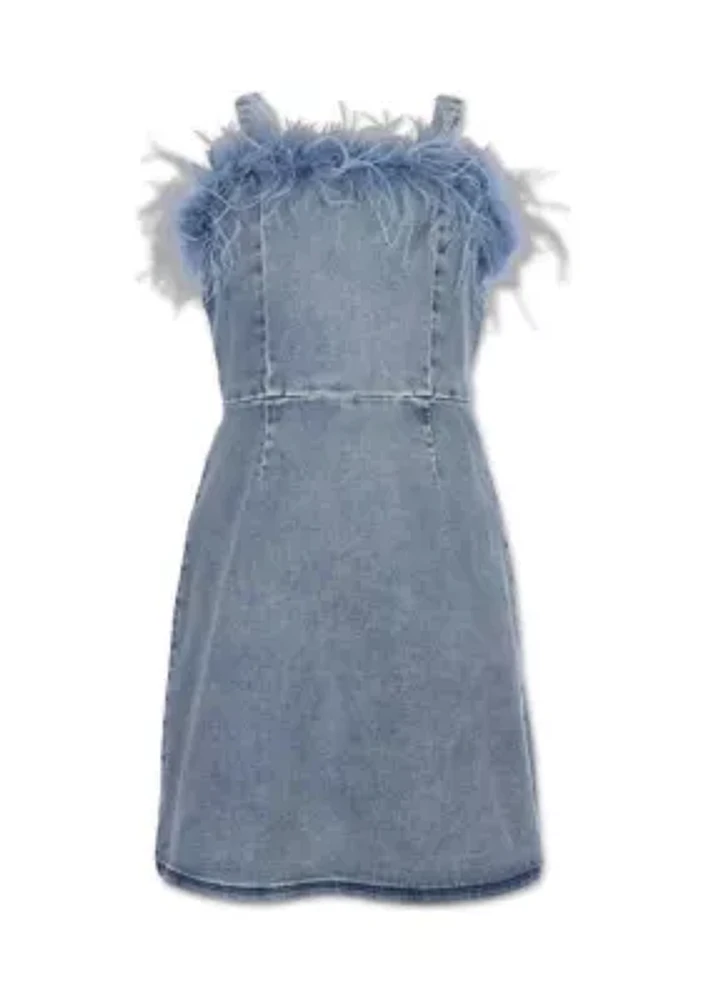 Girls 7-16 Denim Feather Dress