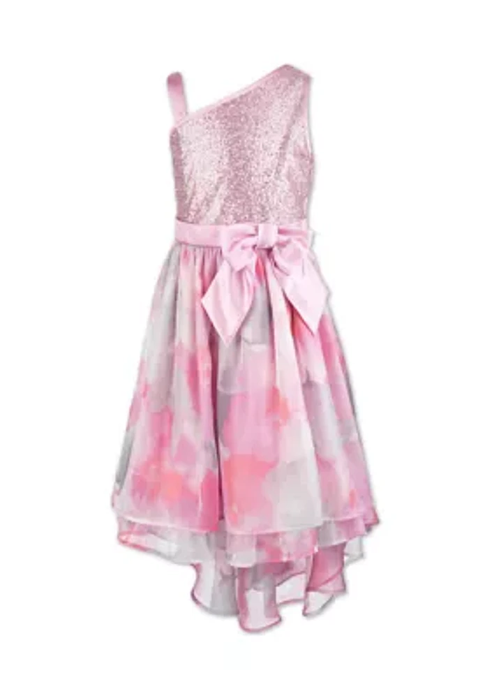 Girls 7-16 Sequin Shimmer Floral Printed High Low Dress