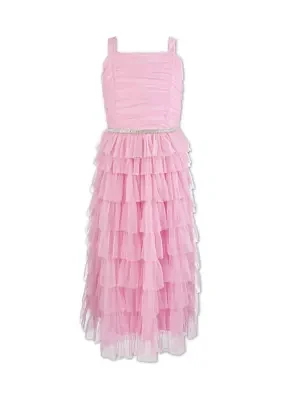 Girls 7-16 Solid Tulle Ruched Dress