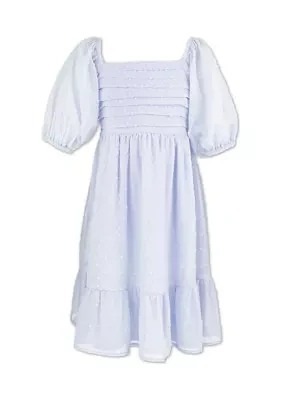 Girls 7-16 Clip Dot Tucked Bodice Dress