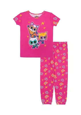 Girls 4-10 Go Super Kitties Pajama Set