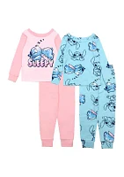 Girls 4-6x Sleepy Stitch Cotton 4-Piece Pajama Set