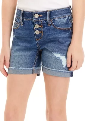 Girls 7-16 Mid Rise Shorts with Fray Cuffs